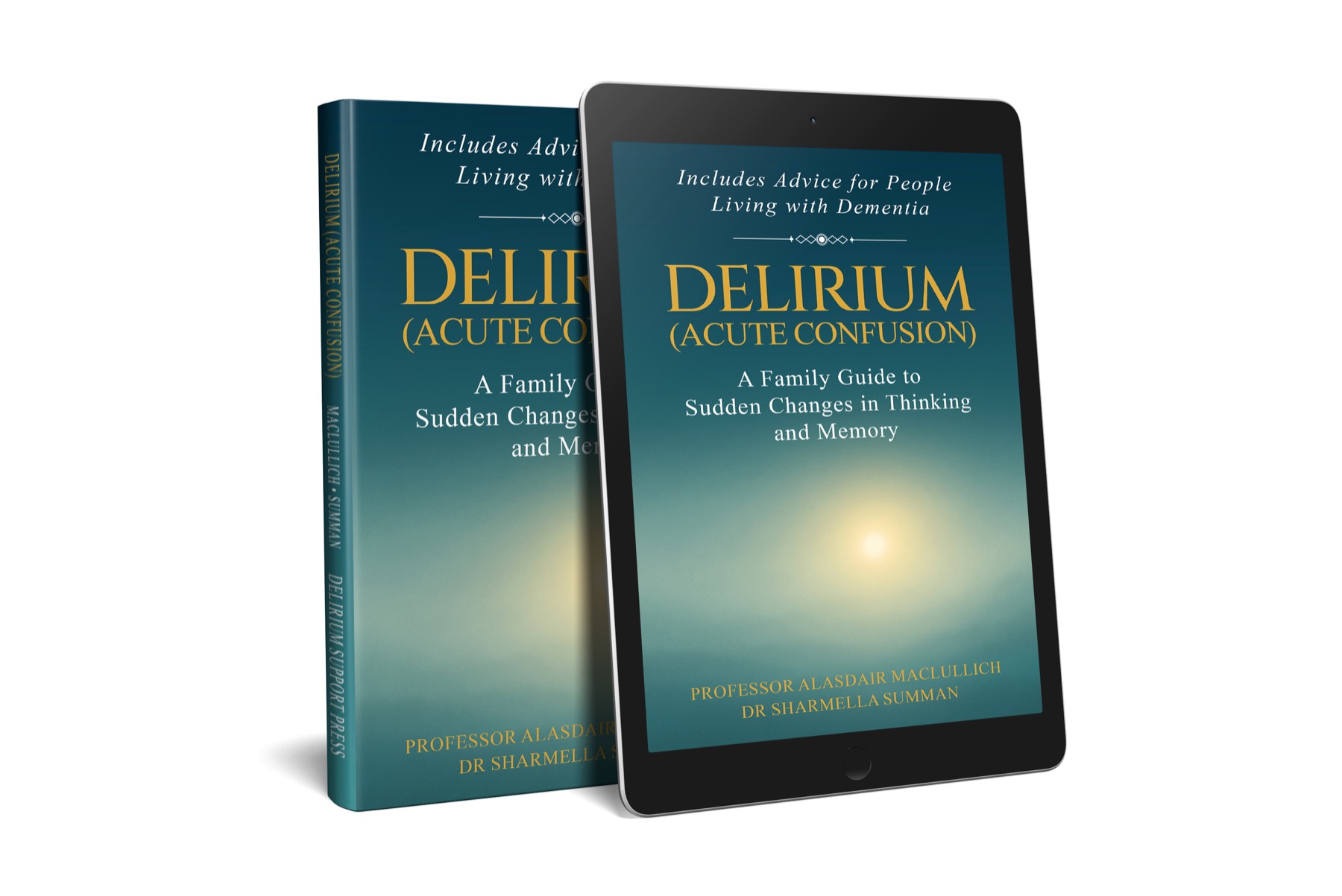 The Delirium Family Guide shown as a printed book and eBook